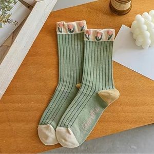 5 Pairs Women Artsy Flower Short Socks
